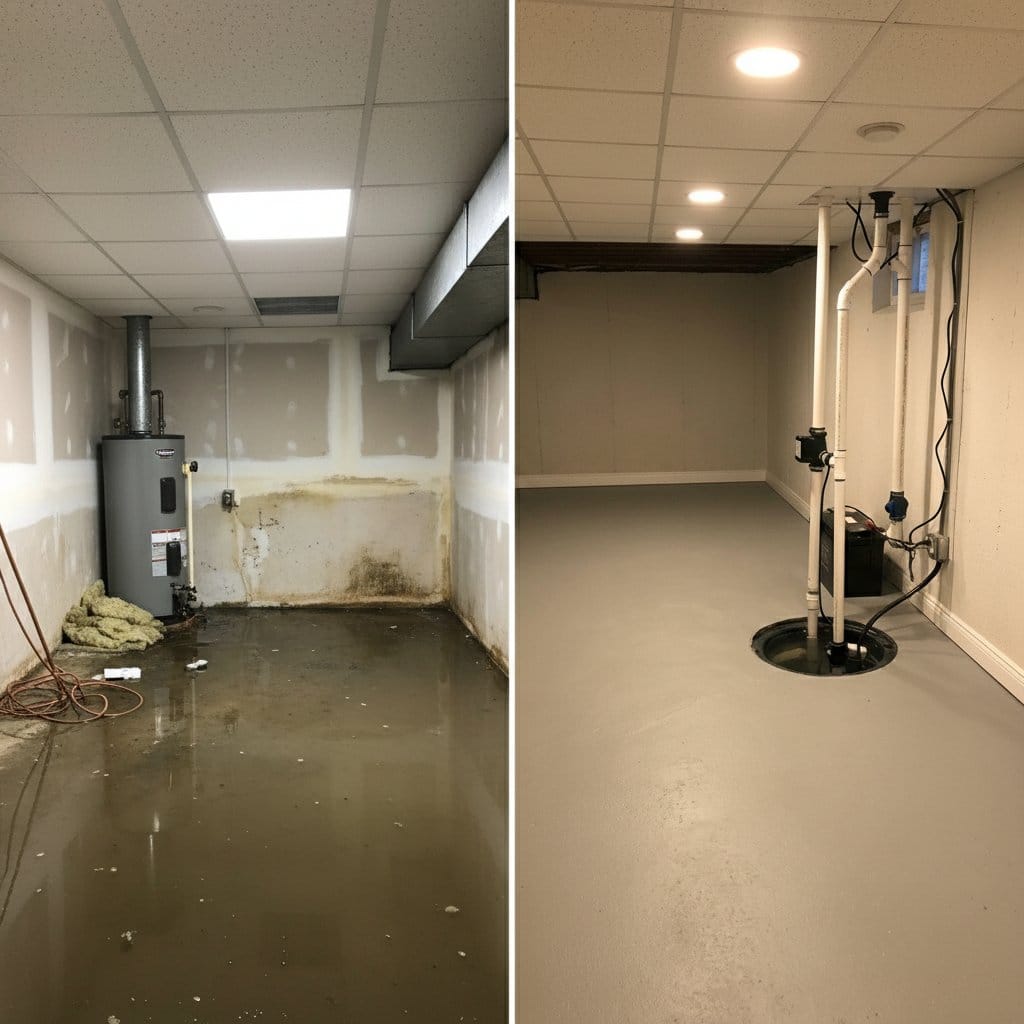 Storm & Roof Leak Water Damage restoration — utility room of split-level home in Ridgewood, NJ