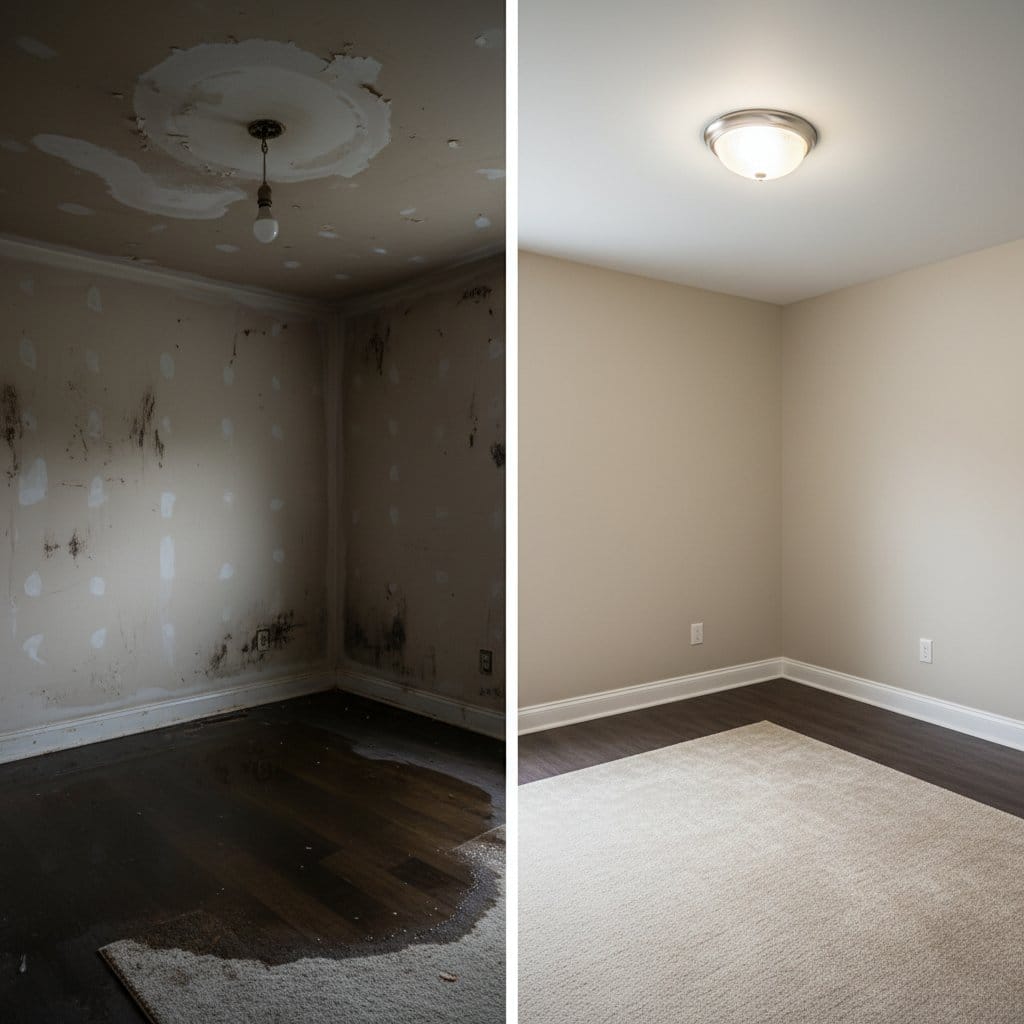 Ridgewood Water Damage Restoration bedroom restoration before and after in Ridgewood